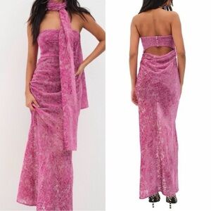 FOR LOVE AND LEMONS Francesca Pink Strapless Paisley Velveteen Maxi Dress Sz M